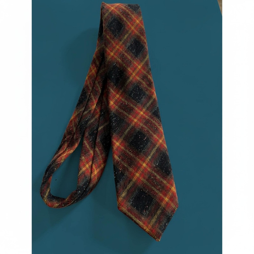 Vintage John Henry Donegal Lambswool tie Made USA Plaid Wool